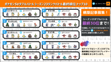 ランクバトルシーズン23最終順位トップ30まとめ【ポケモンSV/ダブルバトル】