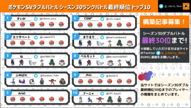 ランクバトルシーズン30最終順位トップ30まとめ【ポケモンSV/ダブルバトル】