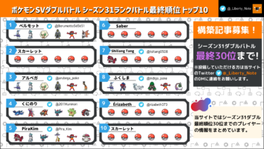 ランクバトルシーズン31最終順位トップ30まとめ【ポケモンSV/ダブルバトル】