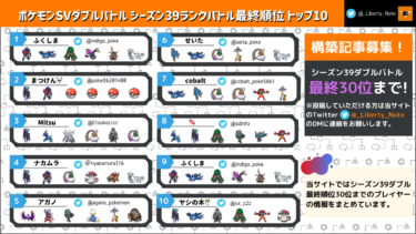 ランクバトルシーズン39最終順位トップ30まとめ【ポケモンSV/ダブルバトル】