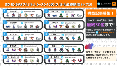 ランクバトルシーズン40最終順位トップ30まとめ【ポケモンSV/ダブルバトル】