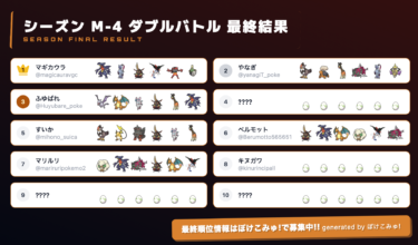 ランクバトルシーズンM-4ダブルバトル最終順位トップ100まとめ【ポケモンチャンピオンズ/ダブルバトル】